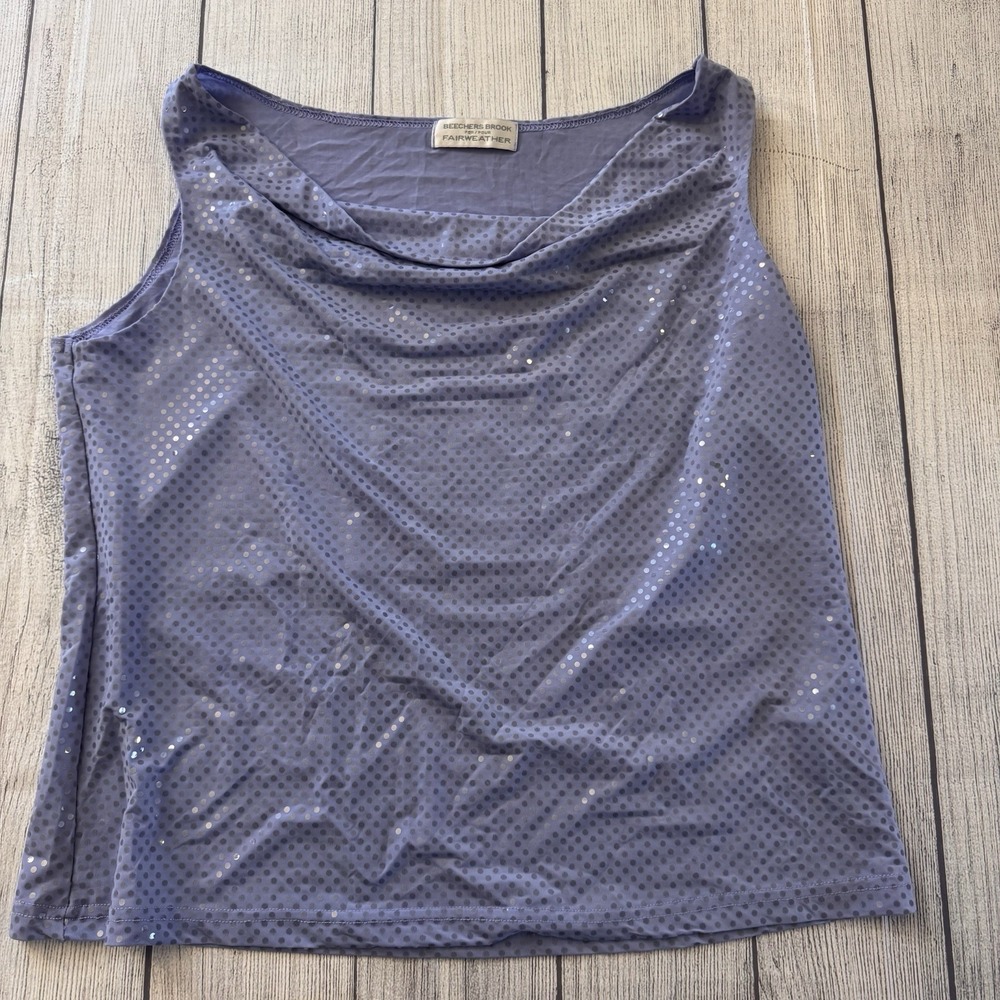 Beechers Brook Fairweather Purple‎ Polka Dot Cowl Neck Tank Top XL Canada